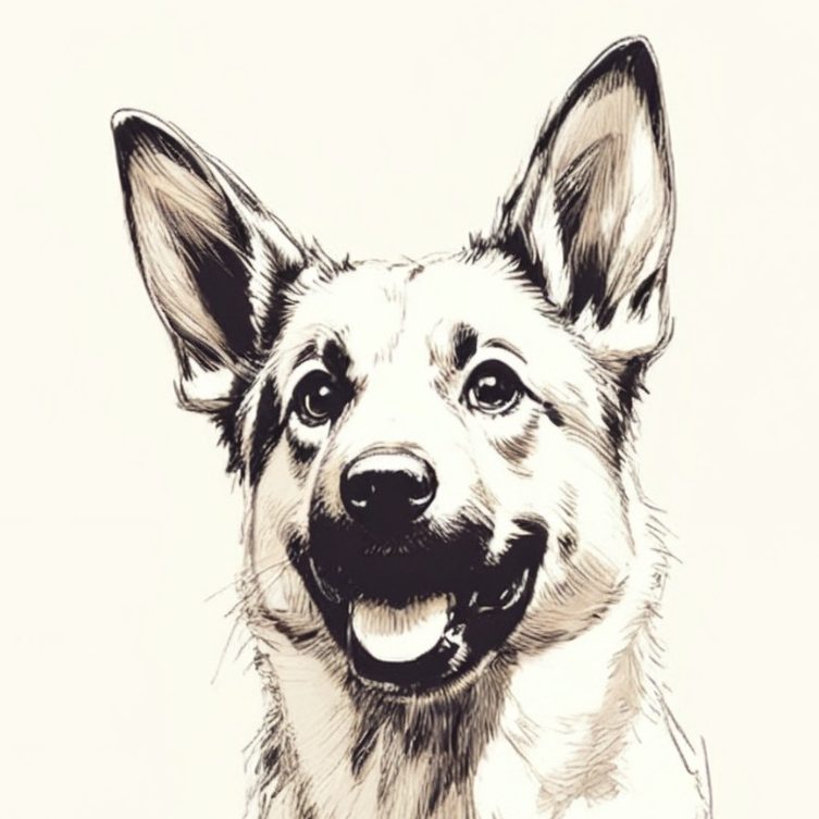 Minimalistisches Hundeportrait als Fine Line Art – Paw Line Art Studio