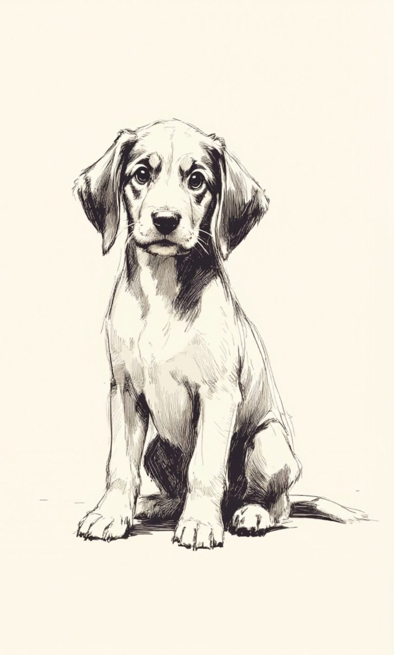 Minimalistisches Hundeportrait als Fine Line Art – Paw Line Art Studio